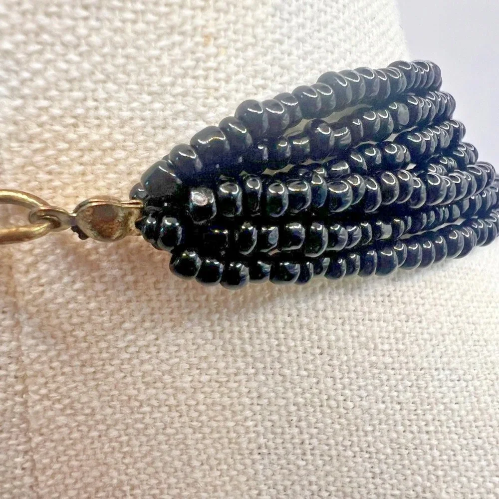 Vintage Boho Multi-Strand Necklace Yellow Black Natural Wood Seed‎ Beads Earthy